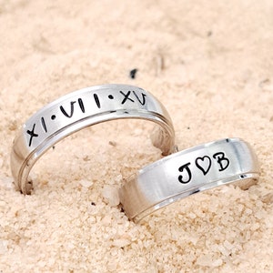 Personalized name ring, Name ring for him, Date ring, Initial ring, Custom name ring, Dad ring, Couples matching name rings, Brushed finish