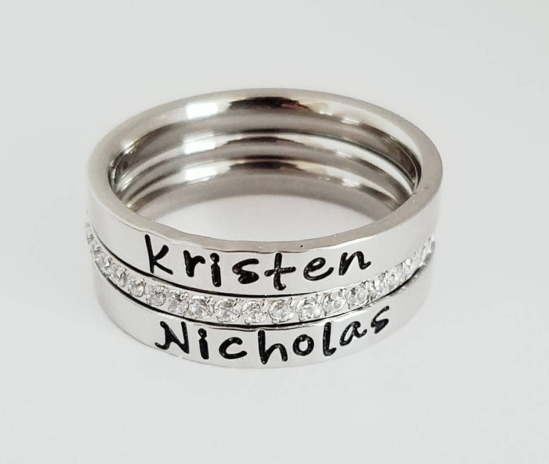 3 pc. set,Personalized stacking rings, Mom's ring, Eternity Band, Name ring, stacking name rings, wedding ring, CZ ring,Inspired ring, image 7