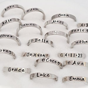 Mom name ring, multiple name ring. personalized ring. mom of 3 name rings. Silver name ring, stacking name ring, custom stacking name ring image 3