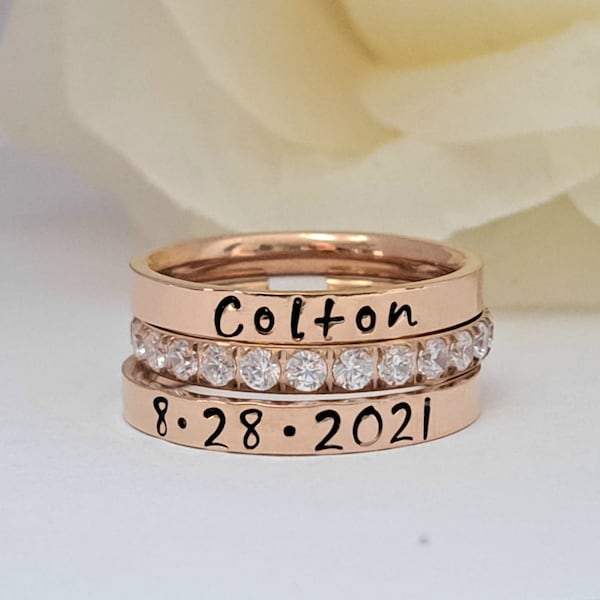 Stacking name rings, Rose Gold name rings, mom ring, rose gold stacking ring, promise ring, wedding ring, personalized rose gold name rings