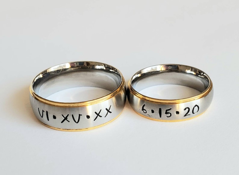 His & Her Matching Rings Personalized Rings Wedding Bands Etsy