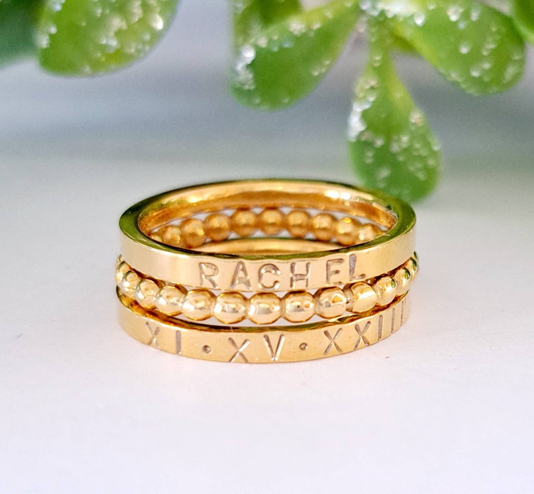 Etsy Name Rings Stackable Gold Personalized Stacking Name Rings/dainty Name Ringsmom Name Rings ...