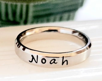 Mother's Ring, Personalized Name ring, hand stamped ring, Personalized stacking ring, Name ring, Silver name ring, Personalized Name ring