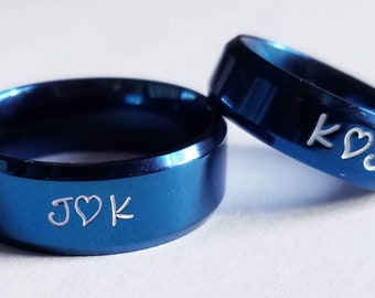 Couples name ring set/Blue name ring/Matching name rings/His & Her name rings/Personalized couples name rings/Promise rings/Wedding ring set