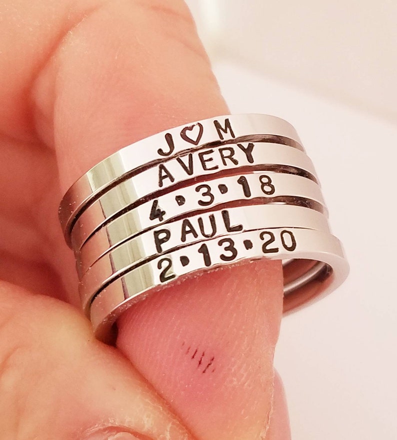 5 Pc. Set Mom Rings Silver Mom Rings Personalized Stacking Etsy