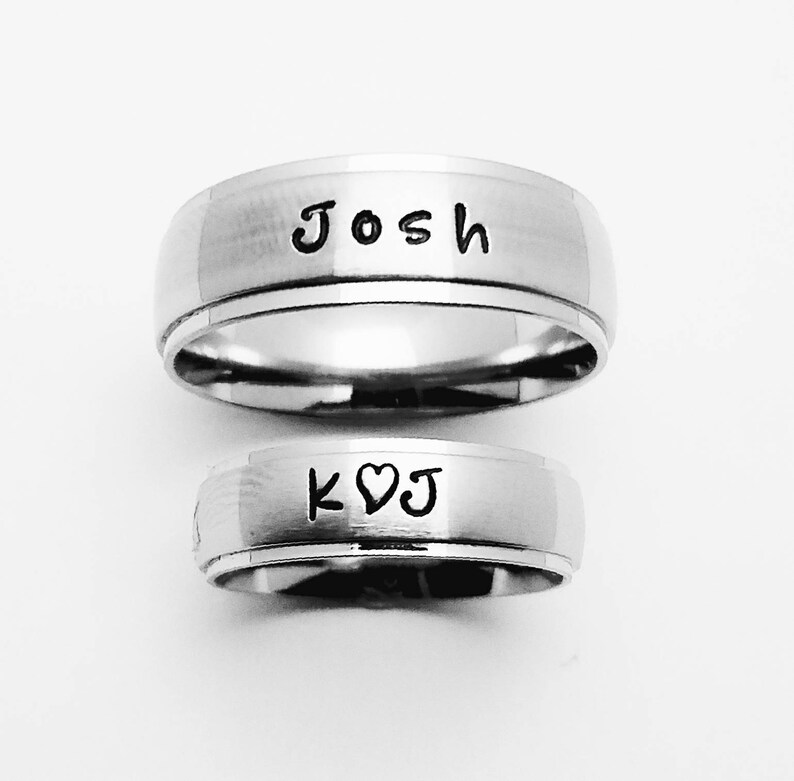Matching Set of Personalized Rings Brushed Finish Stainless Etsy