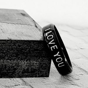 Black name ring/man wedding band/fathers engraved ring/stainless steel name ring/mans personalized name ring/man promise ring/dad ring