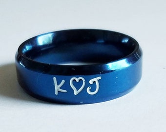 Blue name ring, name ring, personalized name ring, Comfort fit ring, mom ring,dad ring, custom ring, wedding band, personalized wedding band