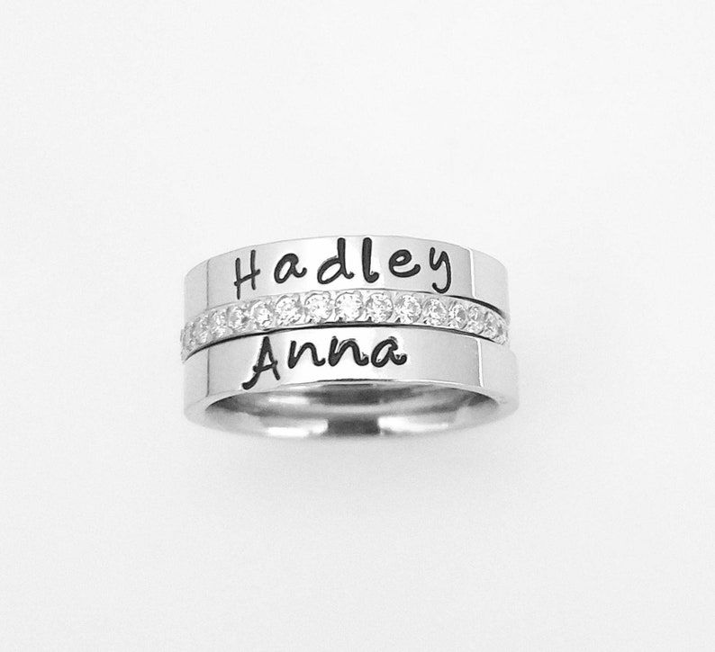 3 pc. set,Personalized stacking rings, Mom's ring, Eternity Band, Name ring, stacking name rings, wedding ring, CZ ring,Inspired ring, image 8