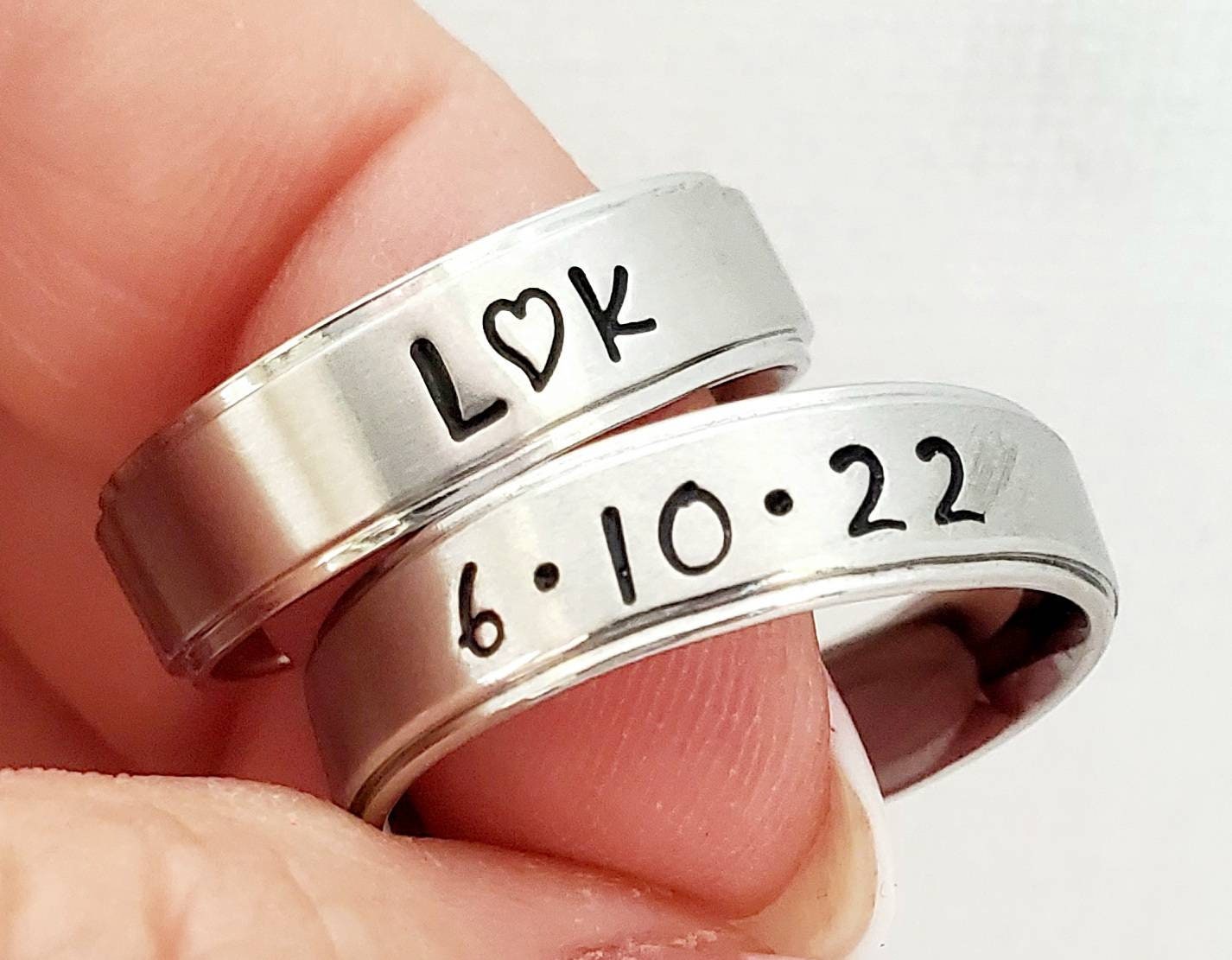 Handstamp~Engraved 2 Names Ring~Silver~Personalized~6mm~Valentine's Day Gift Handstamp~Engraved 2 Names Ring~Silver~Personalized~6mm~Valentine's Day Gift