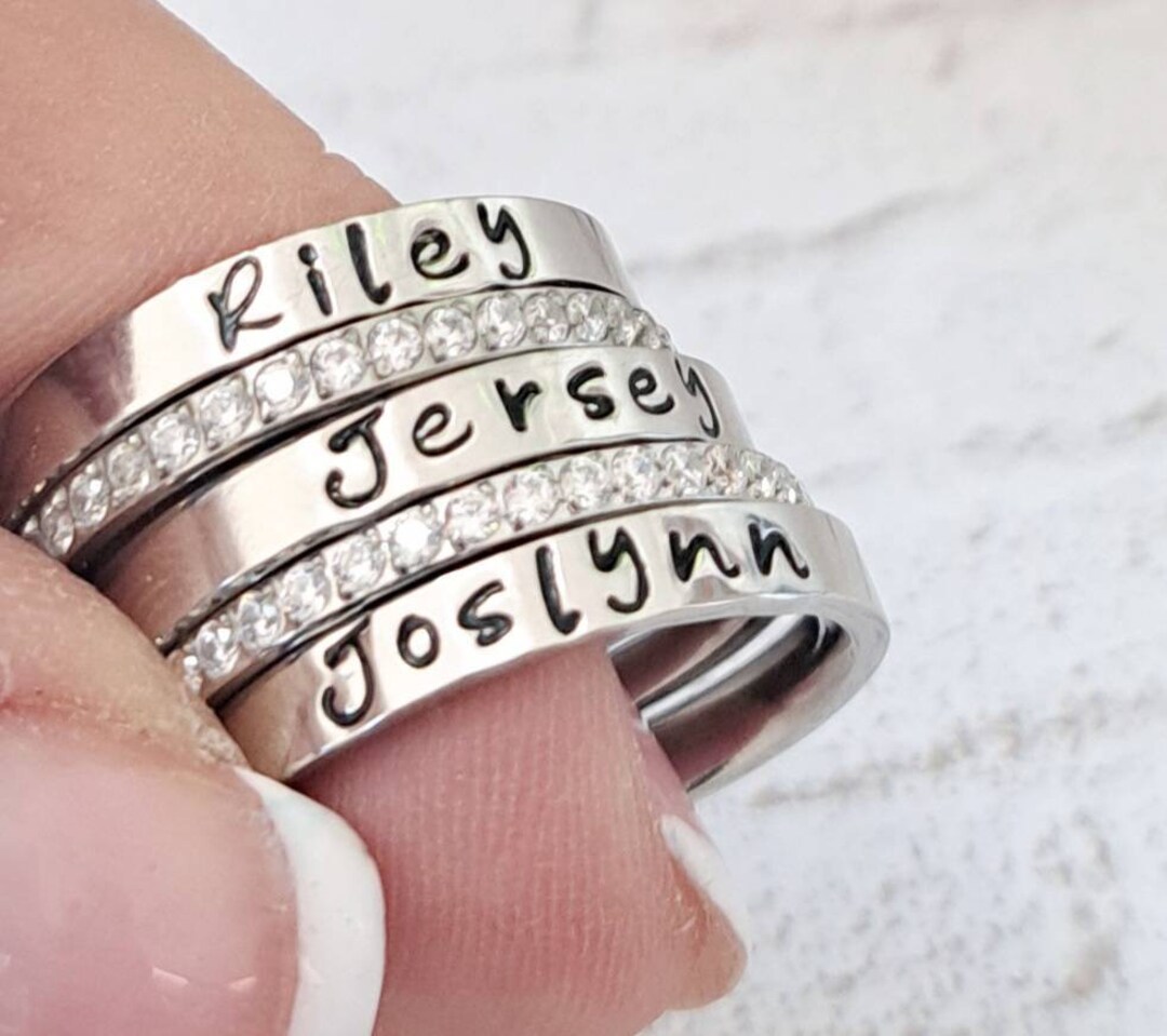 Mom Name Ring/stacking Name Rings/personalized Name Rings/name Etsy