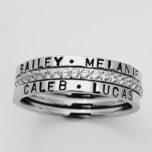 3 pc. Stacking name rings,Mother's rings,2 mm rings,name rings,stacking ring, Silver name ring, Stackable mom ring,silver stacking rings.