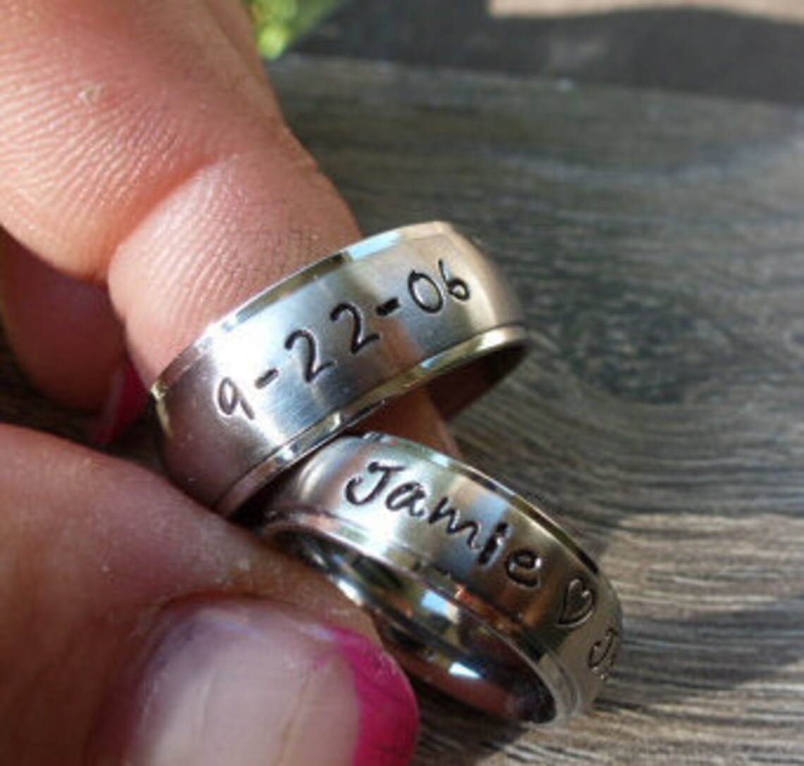 Matching set of Personalized Rings Brushed Finish Stainless Etsy