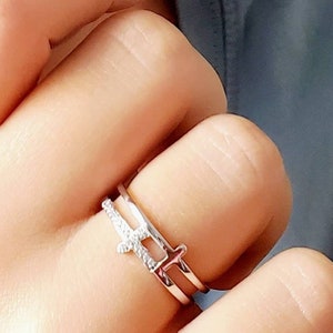 Double band ring/double cross ring/silver cross ring/crucifixion ring/religious jewelry/promise ring/Sideway cross ring/Christian Ring/Cross