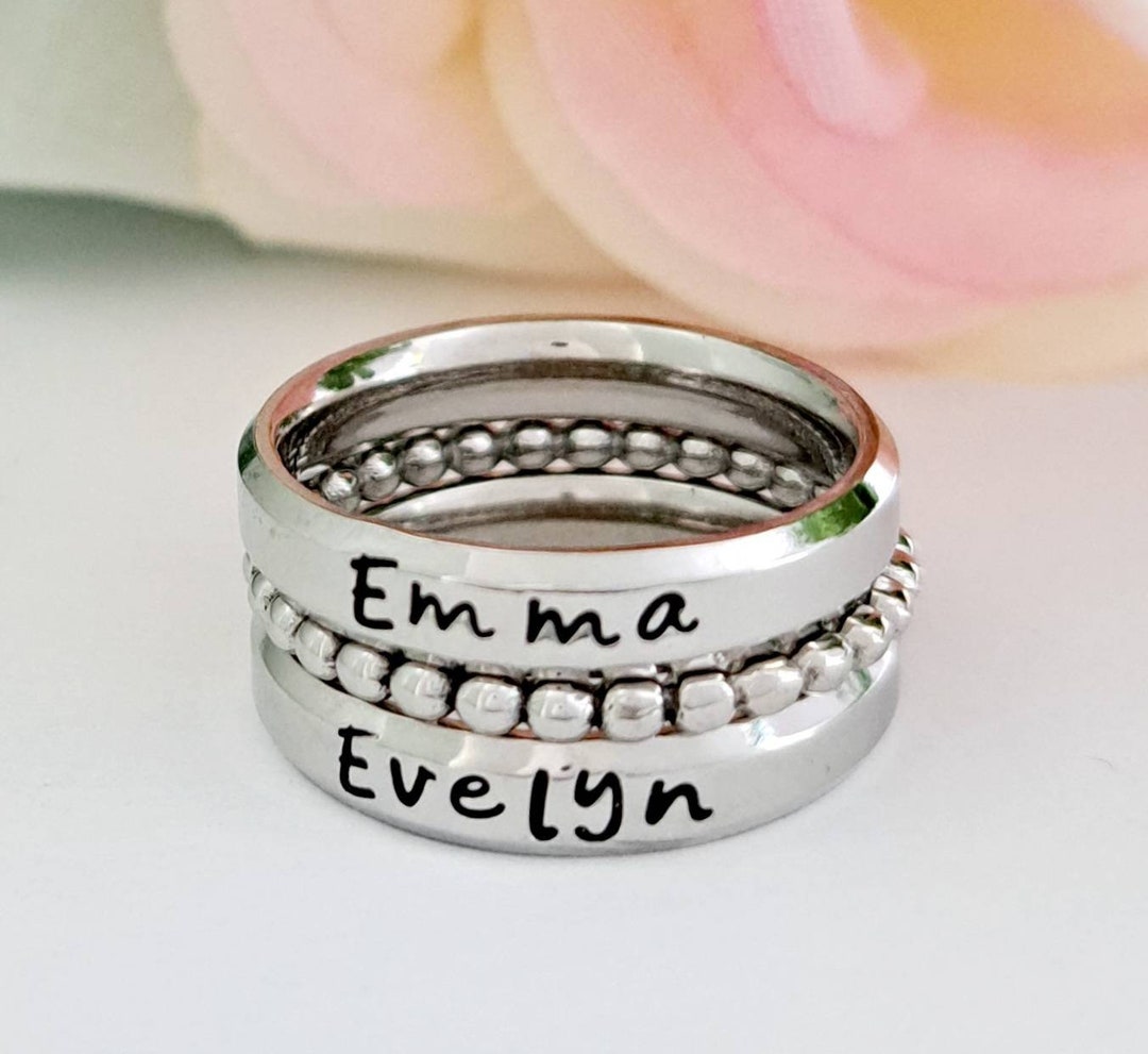 Mohrm Rind Mother's Name Ring/stacking Mom Ring/promise Ring/ring With Names ...