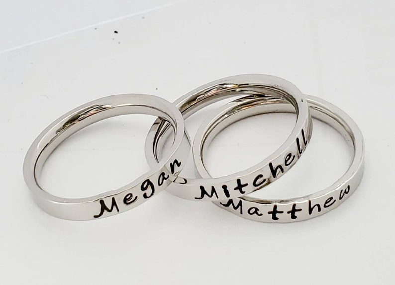 Mom name ring, multiple name ring. personalized ring. mom of 3 name rings. Silver name ring, stacking name ring, custom stacking name ring image 8
