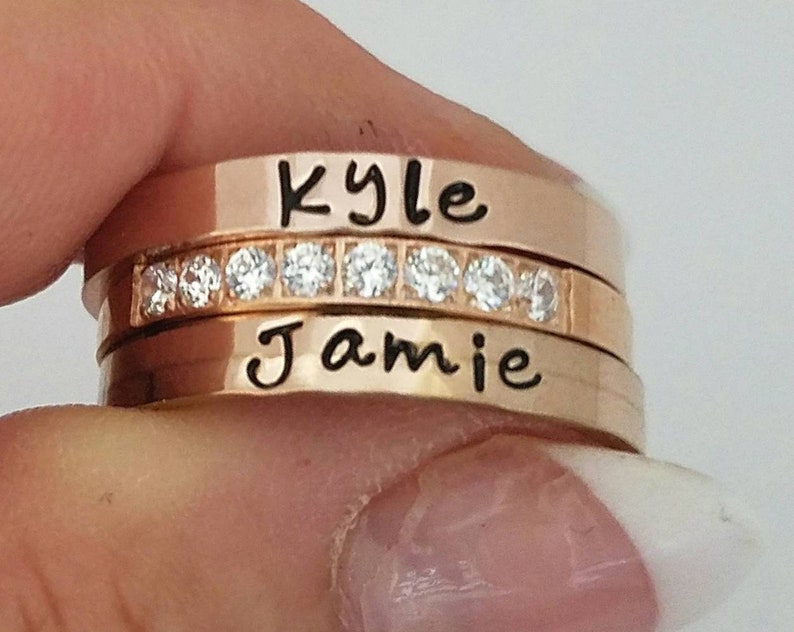 Rose Gold Name Ring Statement Ring Promise Ring Mothers Etsy