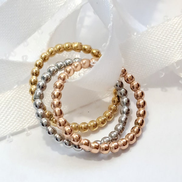 Bead spacer ring. Bubble spacer. Gold bead spacer ring. Rose Gold spacer ring. Silver bead spacer ring. Tricolor spacer ring.  Stacking band