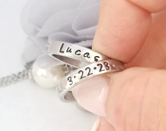 Baby name ring, ring with kids names, date ring, personalized ring for mom, hand stamped name ring, name ring, custom ring, ring with name
