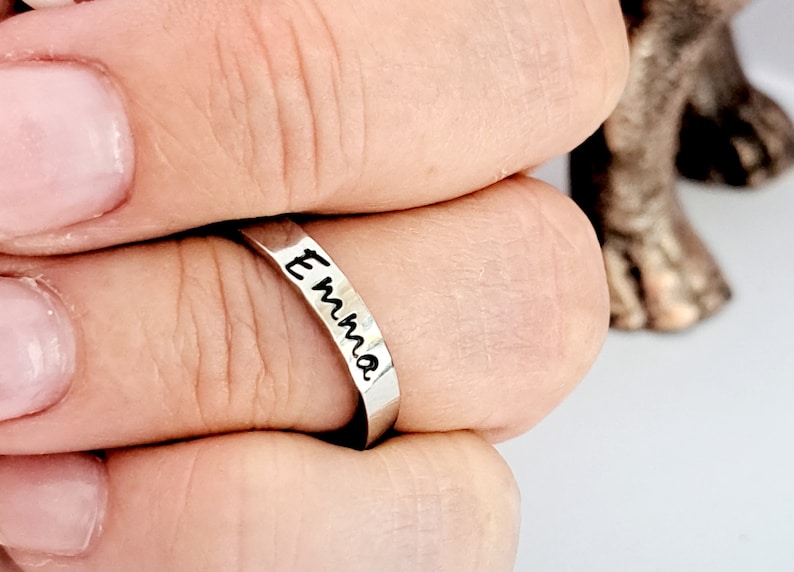 Mom name ring, multiple name ring. personalized ring. mom of 3 name rings. Silver name ring, stacking name ring, custom stacking name ring image 5