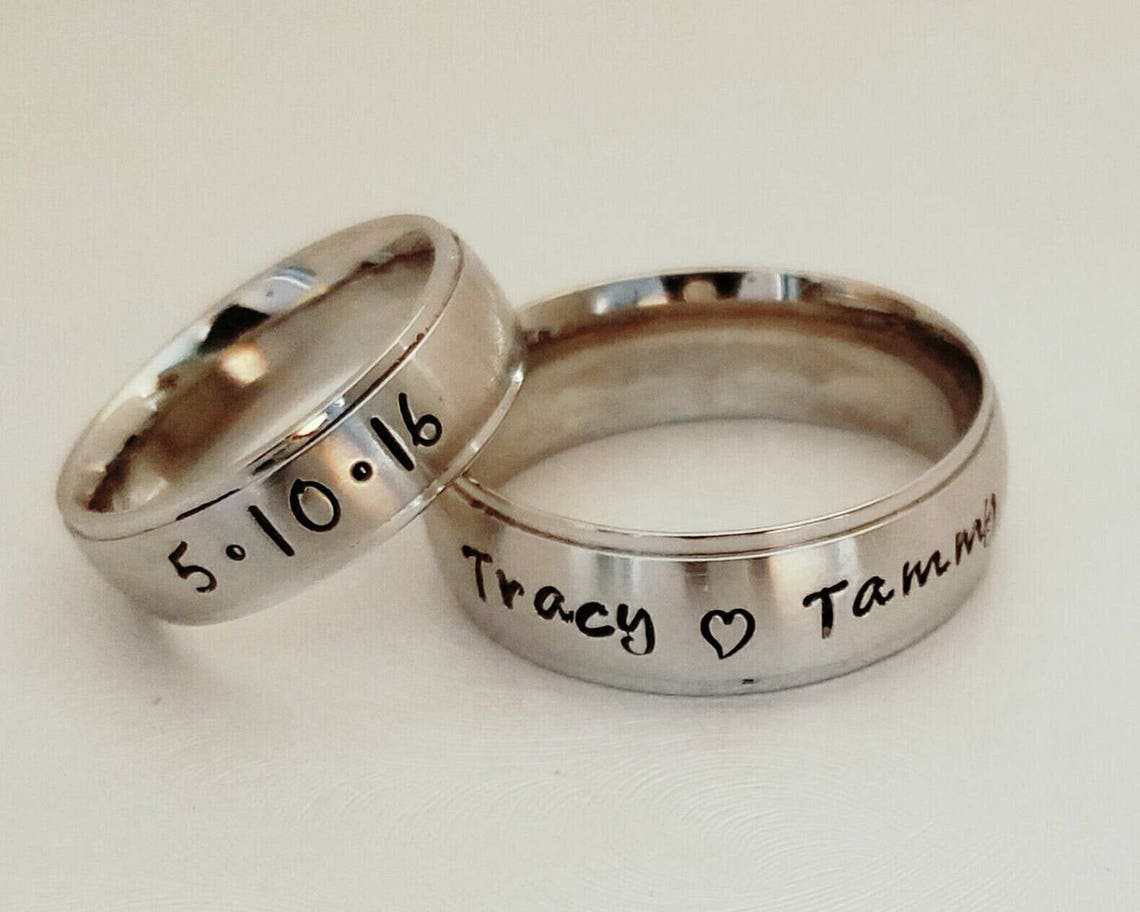 Matching set of Personalized Rings Brushed Finish Stainless Etsy