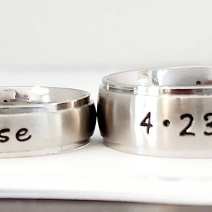 Personalized couples ring set/Custom wedding bands/Stainless steel Name Rings/Matching Name Rings/Name ring set/Promise Ring/His Her rings image 7