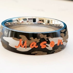 camouflage ring, child camo ring, boyfriend ring, man gift, boys ring, girls ring, name ring, personalized camo ring, boy name ring, camo