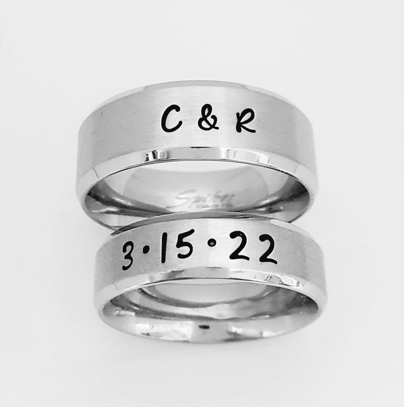 Matching Set of Personalized Rings Couples Rings His & Her Etsy