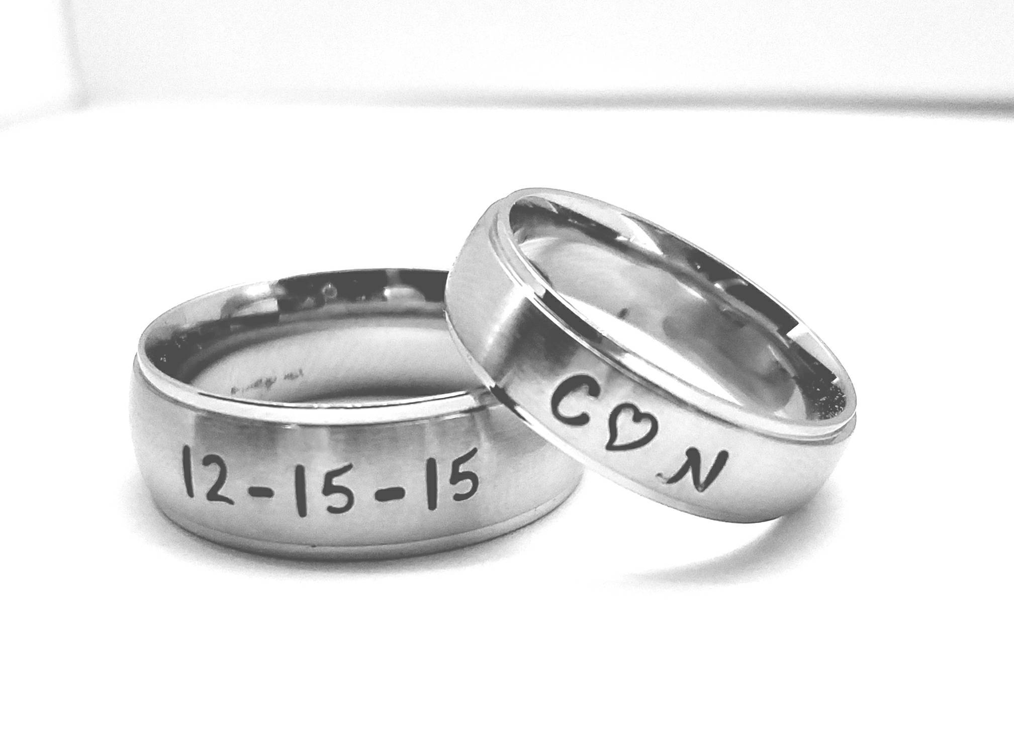 Matching set of Personalized Rings Brushed Finish Stainless Etsy