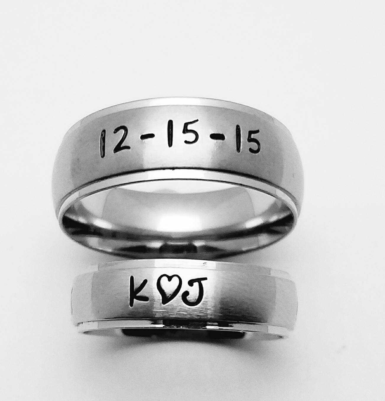 Matching set of Personalized Rings Brushed Finish Stainless Etsy