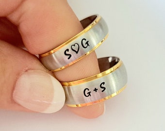 His & Her matching rings, Personalized Rings, Wedding bands, Promise Rings, Couple's Rings, Hand Stamped rings,  custom wedding bands