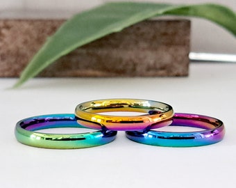 Rainbow ring. girls name ring. Colorful ring. Rainbow name ring. 3mm petite name ring. little girl ring. friendship ring. BFF rings.