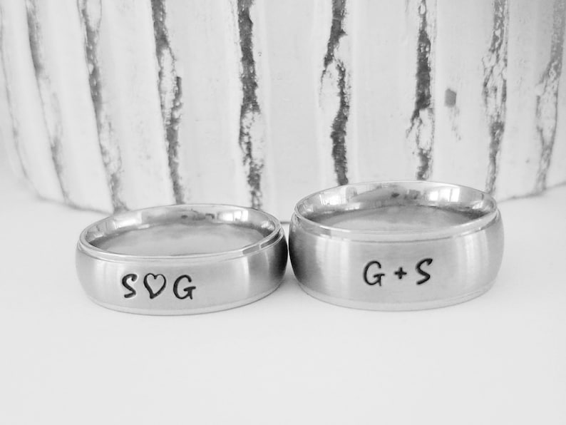 Personalized couples ring set/Custom wedding bands/Stainless steel Name Rings/Matching Name Rings/Name ring set/Promise Ring/His Her rings image 2