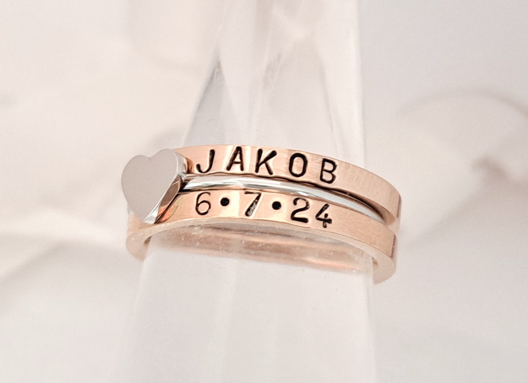 Mohrm Rind Double Name Ring/mom Stackable Ring/stacking Name Ring/mothers Ring ...