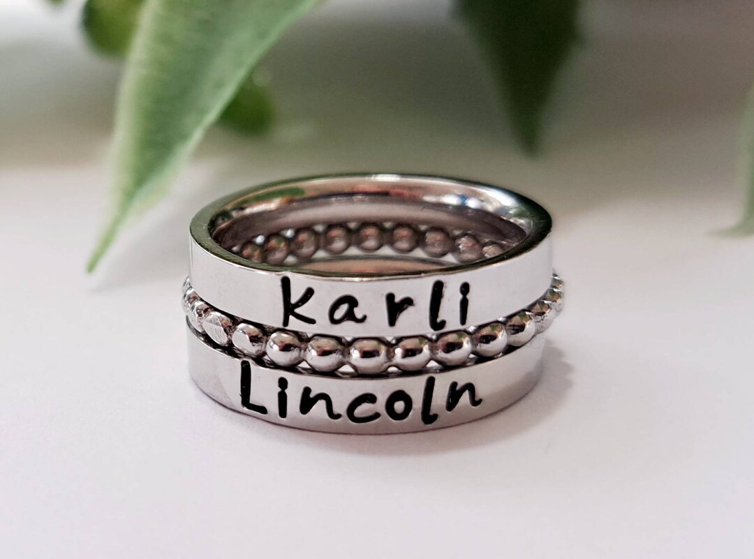 Mom Name Ring/personalized Name Ring/stacking Ring Set/custom Name Rings/mom Kid Rings/kid Name