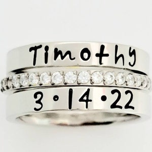 3 pc. set,Personalized stacking rings, Mom&#39;s ring, Eternity Band, Name ring, stacking name rings, wedding ring, CZ ring,Inspired ring,