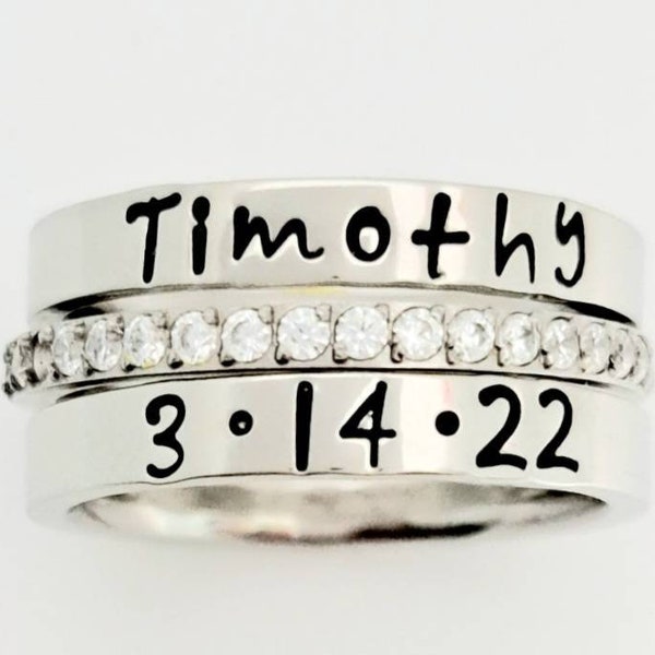 3 pc. set,Personalized stacking rings, Mom's ring, Eternity Band, Name ring, stacking name rings, wedding ring, CZ ring,Inspired ring,