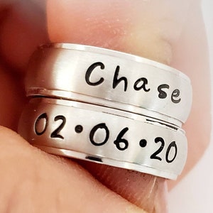 Personalized couples ring set/Custom wedding bands/Stainless steel Name Rings/Matching Name Rings/Name ring set/Promise Ring/His Her rings image 9