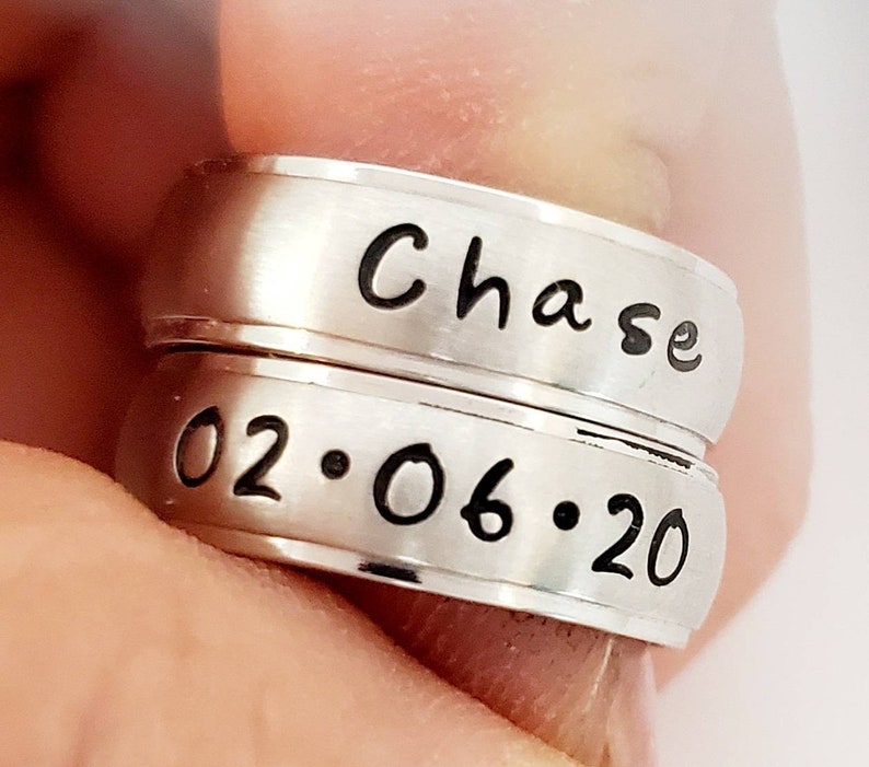 Personalized couples ring set/Custom wedding bands/Stainless steel Name Rings/Matching Name Rings/Name ring set/Promise Ring/His Her rings image 9