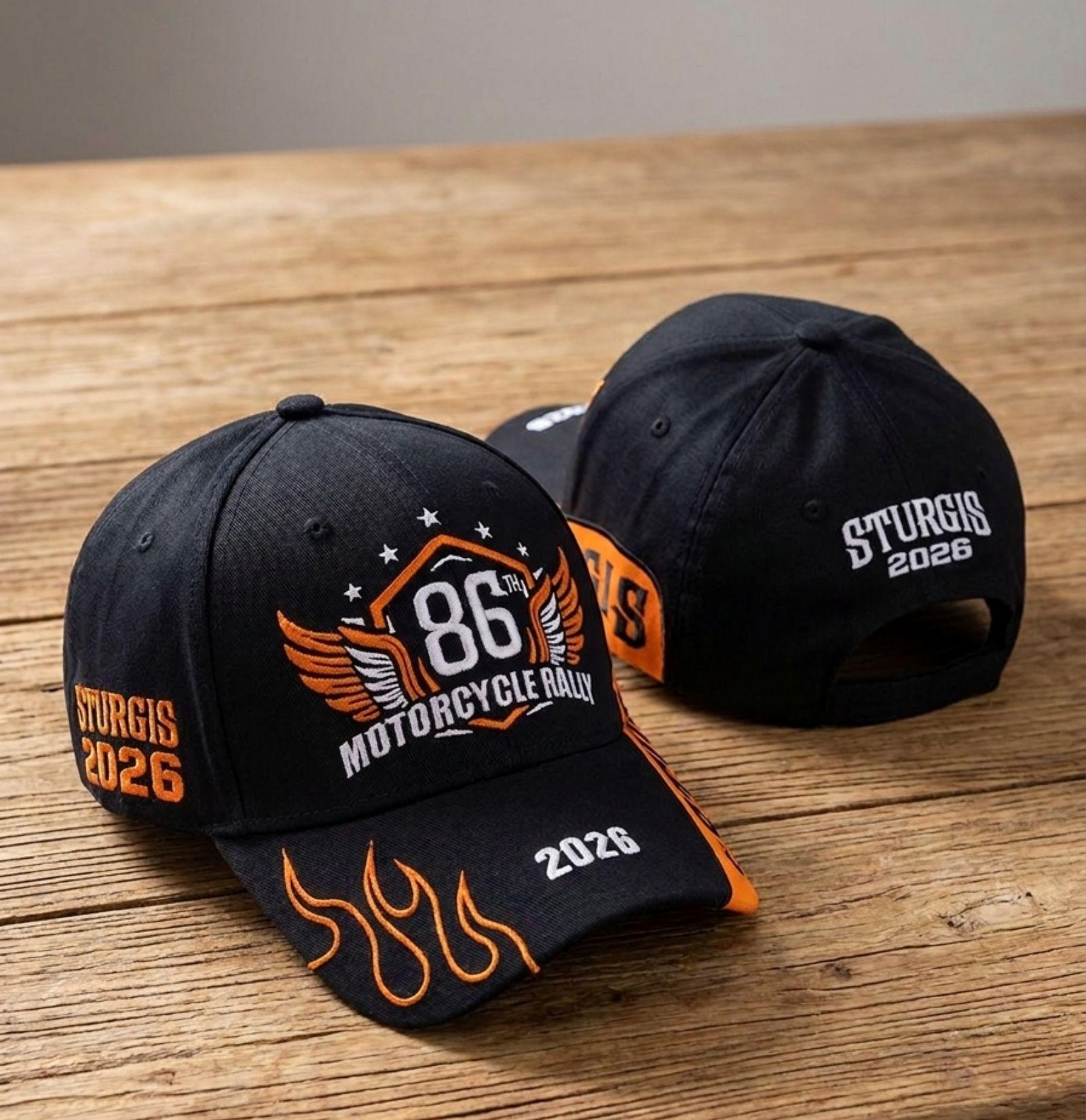 Sturgis 2026 Hat 86th Motorcycle Rally Cap Flame Design Adjustable