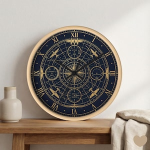Pilot Gift Wall Clock, Vintage Airplane Decor, Aeronautical Flight Instruments, Navy Blue Aviator Office Art, Unique Gift for Him