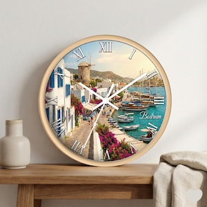 Unusual Bodrum Turkey Wall Clock, Aegean Coastal Decor, Mediterranean Landscape Art, Travel Souvenir Gift