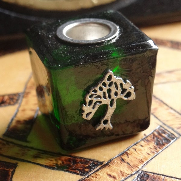 Ritual Chime Candle Holder ~ Green Tree of Life ~ Wiccan Pagan Metaphysical Altar Supply
