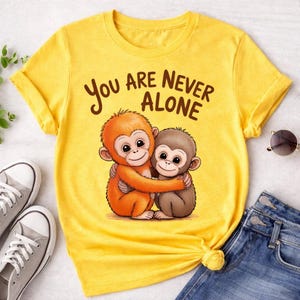Abrazo de mono PNG, Diseño "Nunca estás solo", Adorable peluche artístico (Descarga digital)