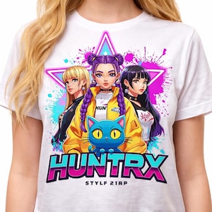 Kpop Huntrix Anime Chibi Demon Hunter Girls Clipart | Neon Fantasy PNG-paket (digital nedladdning)