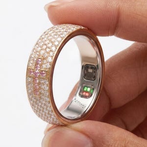 14K Gold Oura Ring Gen 5 Cover Pave Lab Diamond Smart Ring Jacket Pink Cross Protector Moissanite Guard Stacking Band