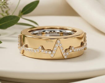Luxury Diamond ECG Oura Ring Cover | Gold Heartbeat Smart Ring Protector | Bling Lifeline Ring Guard | Stylish Oura Gen 4 Outer Band