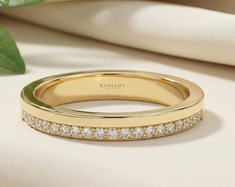 14K Solid Gold SideDiamond Band  Modern Minimalist Wedding Ring  Hidden Sparkle Eternity Ring Unique Stacking Band  Anniversary Gift for Her