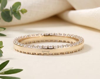 Minimalist Gold Eternity Ring • Thin Moissanite Stacking Band • Round Cut Pave Wedding Ring • Stackable Promise Ring • Delicate Band