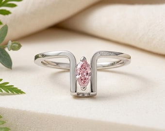 Anillo minimalista rosa marquesa con circonita cúbica Oura, cubierta de anillo de plata esterlina chapada en oro, delicado anillo inteligente apilable, joyería Radiant Bling US
